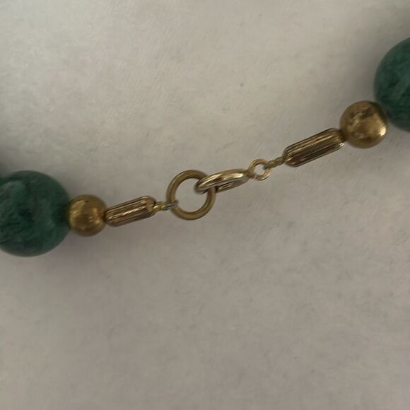 Vintage Chinese Shou Carved Aventurine Necklace, Big Green Beaded - Picture 3 of 5